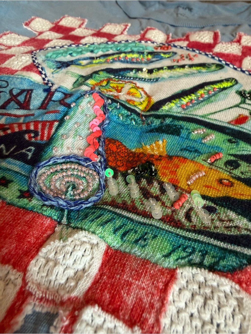 Maeve Light Blue Tee with Colorful Fish Tin Can Patch - Picture 4 of 4